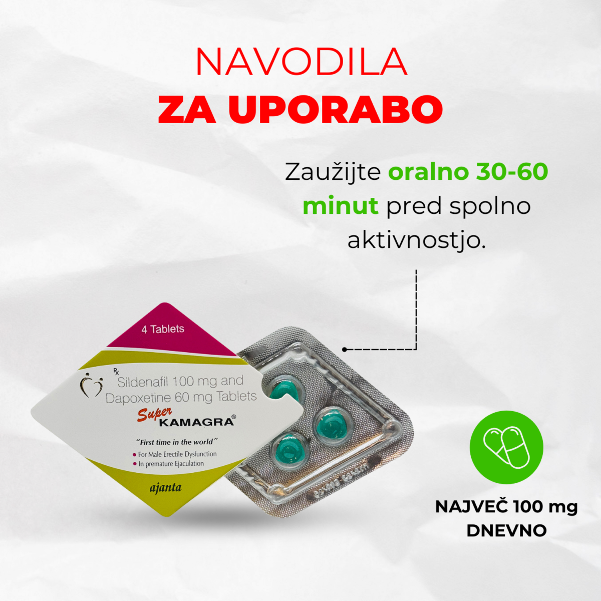 kamagra super tablete uporaba in stranski učinki v navodilih
